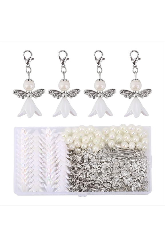 50 Sets DIY Guardian Angel Pearl Pendant Making Kit, Custom Pendant with Key Rings for Wedding Handmade Crafts