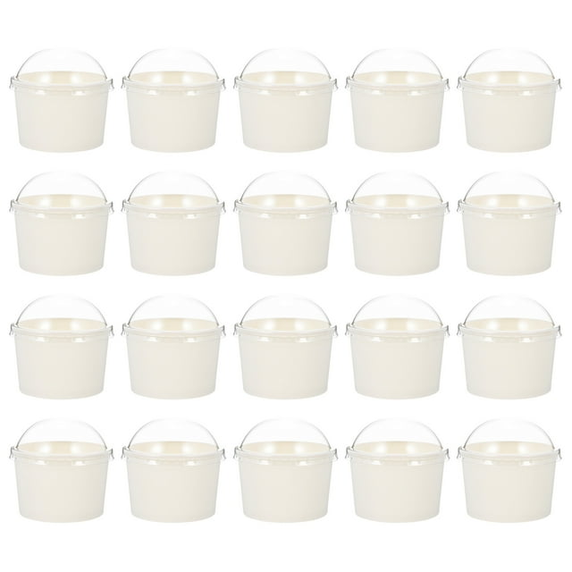 50 Sets Disposable Yogurt Bowl Paper Ice Cream Cups Bowls Lidded Cake