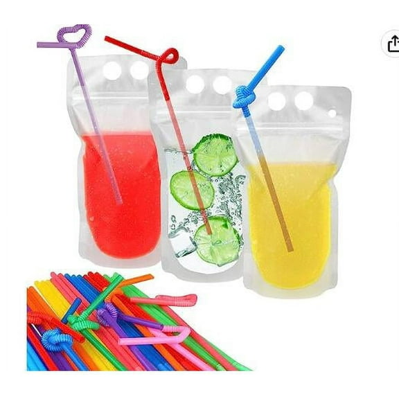 50 Sets Drink Pouches Drink Bag Drinking Bags Pouches Juice Pouch Drink Pouches with Straws