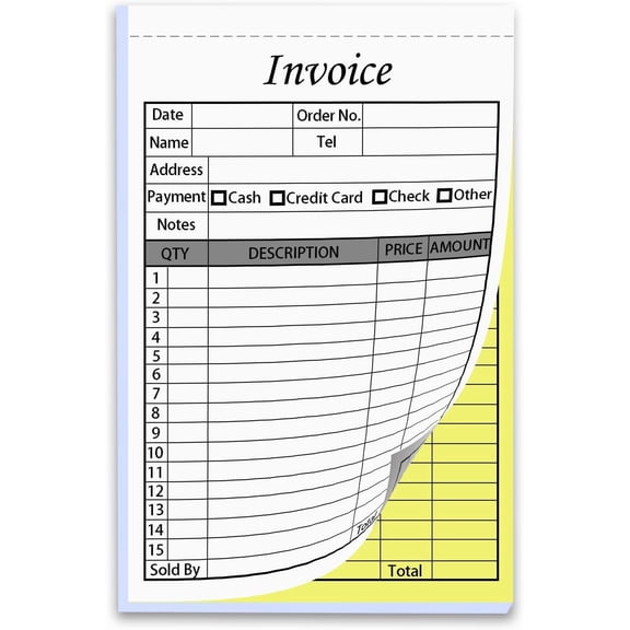 50 Sets Invoice Receipt Book for Small Business, 5.5 x 8.5 in Receipt Book with Carbon Copies - White/Yellow