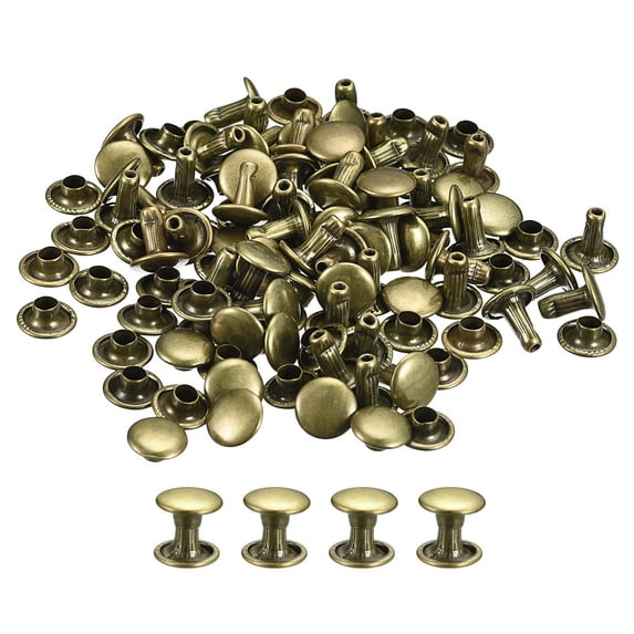 50 Sets Leather Rivets 8mm Double Cap Rivets 8mm Height Metal Studs Rivet, Bronze Tone