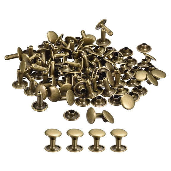 50 Sets Leather Rivets 9mm Double Cap Rivets 10mm Height Metal Studs Rivet, Bronze Tone