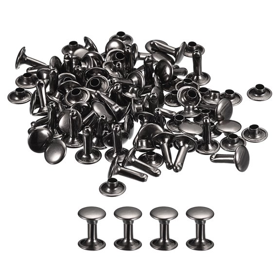 50 Sets Leather Rivets 9mm Double Cap Rivets 12mm Height Metal Studs Rivet, Gun-black