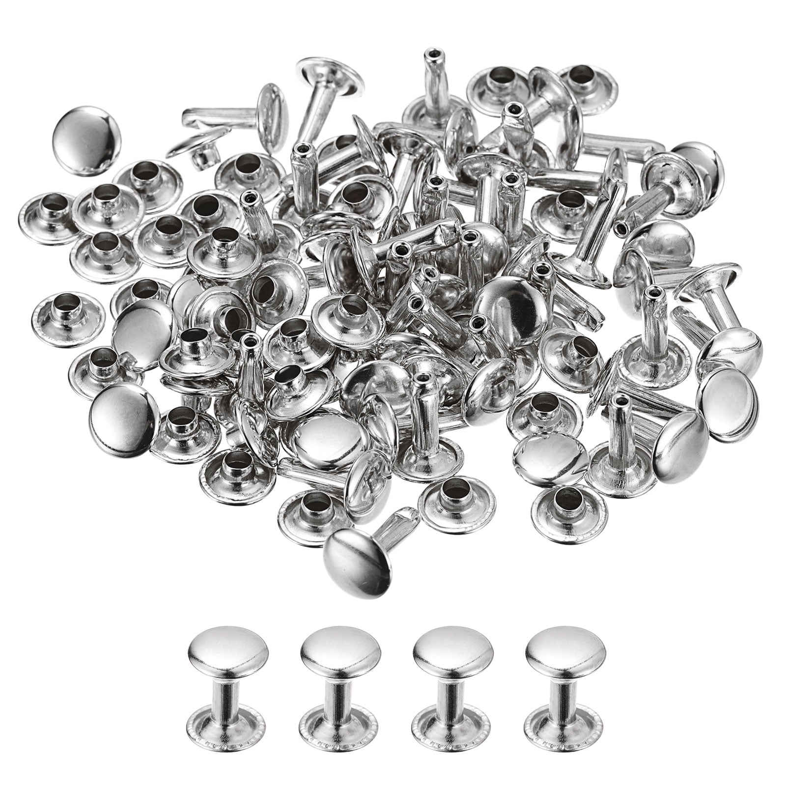 50 Sets Leather Rivets 9mm Double Cap Rivets 12mm Height Studs Silver ...