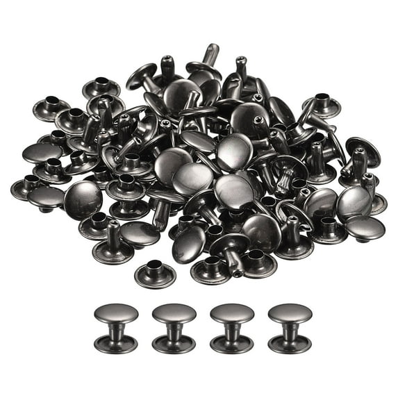 50 Sets Leather Rivets 9mm Double Cap Rivets 8mm Height Metal Studs Rivet, Gun-black