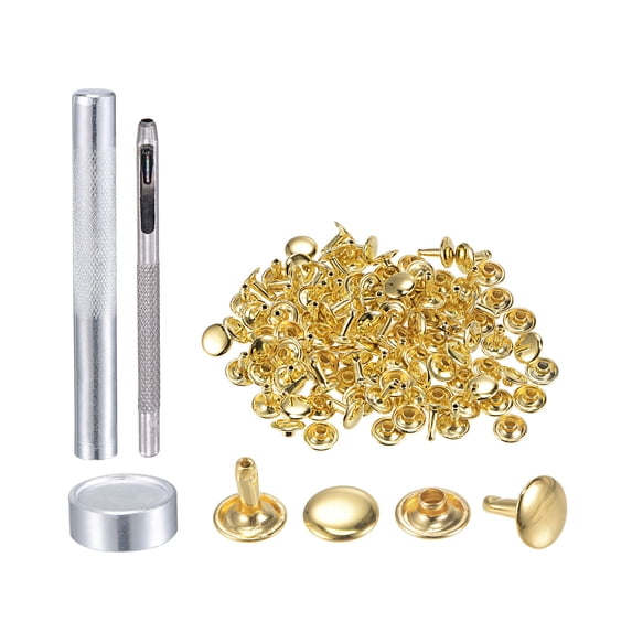 50 Sets Leather Rivets Gold Tone 10mm Double Cap Brass Rivet Studs with Setting Tools