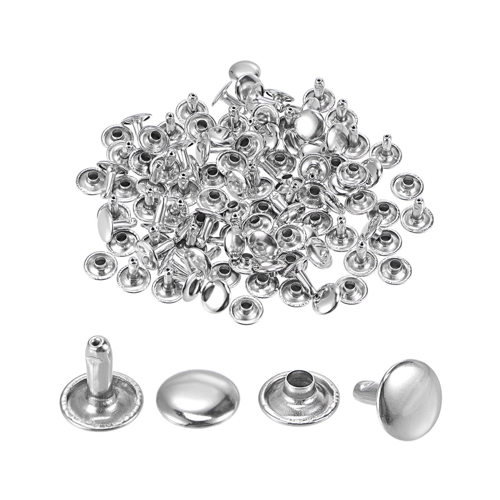 50 Sets Leather Rivets Silver Tone 10mm Double Cap Brass Rivet Studs ...