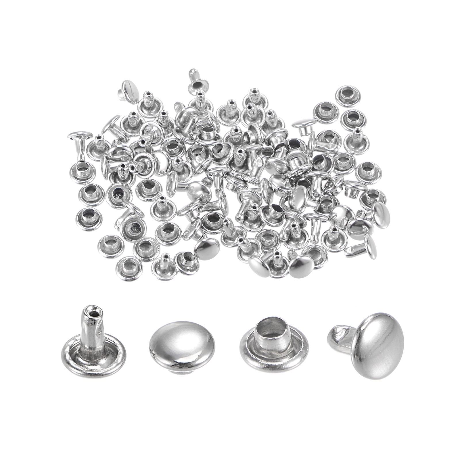 50 Sets Leather Rivets Silver Tone 6mm Double Cap Brass Rivet Studs ...