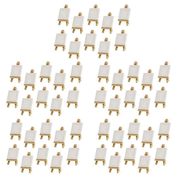 50 Sets Mini Display Easel with Canvas 8X8cm Wedding Table Numbers Painting Hobby Painting Craft DIY