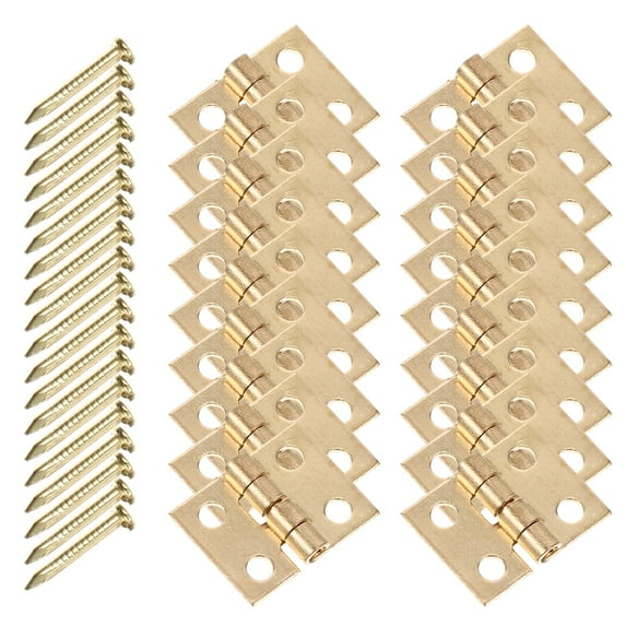 FENGGUIQU Mini Copper Hinges for Projects, Anti-Rust Golden Finish, 50 Sets, Cabinet and Furniture Hardware