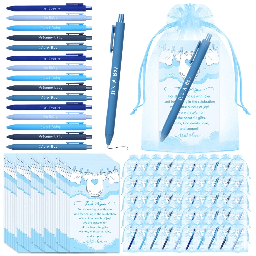 50 Sets Party Favors Gift Set with Ballpoint Pens Thank You Cards and Organza Bags, Bulk Guest Souvenirs for Gender Reveal Baby Shower Wedding Birthday Corporate Events Appreciation Gifts