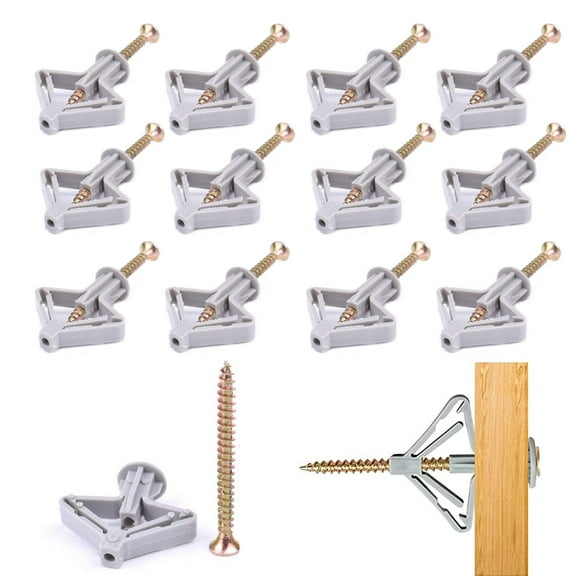 50 Sets Plasterboard Wall Plugs and Screws Easy to Install Butterfly Expansion Plug Screw for TV Wall Brackets Hollow Drywall Cavity (50 Anchor and 50 Screw)