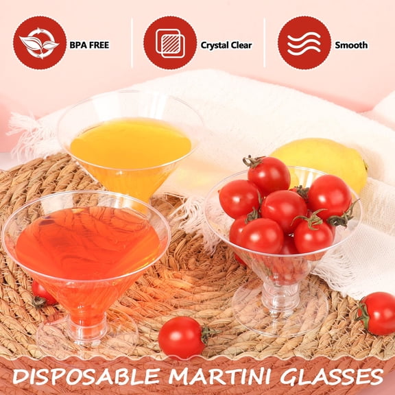 50 Sets Plastic Martini Glasses 5oz Disposable Cocktail Glasses 2-Piece Design