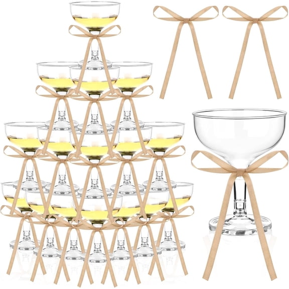 50 Sets Plastic Martini Glasses Champagne Coupe Glasses with Bow 5 oz Disposable  Glasswares Bulk for A Tini Bit Older Birthday Party Supplies Wedding Bar Champagne Tower (Brown)