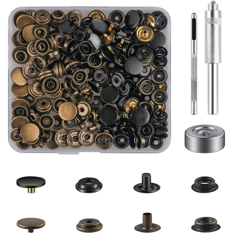 50 Sets Press Studs Cap Button, Stainless Steel Snap Fasteners Kit with  Hand Fixing Tools, Instant Metal Buttons No-Sew Clips Snap for Bags, Jeans