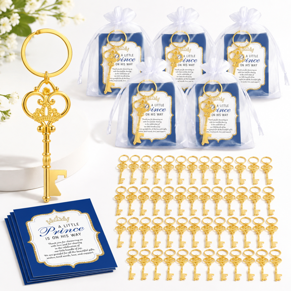 50 Sets Prince Crown Bottle Opener Party Favors with Organza Bags and Cards