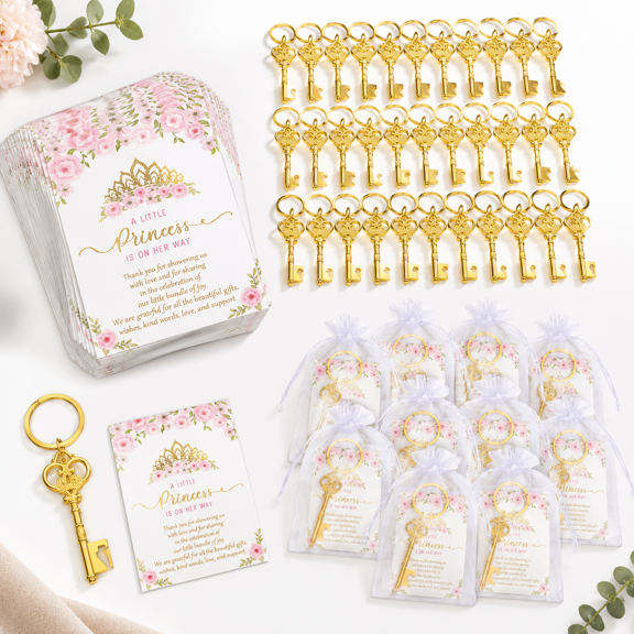 50 Sets Princess Themed Bottle Opener Party Favors with Organza Bags and Cards