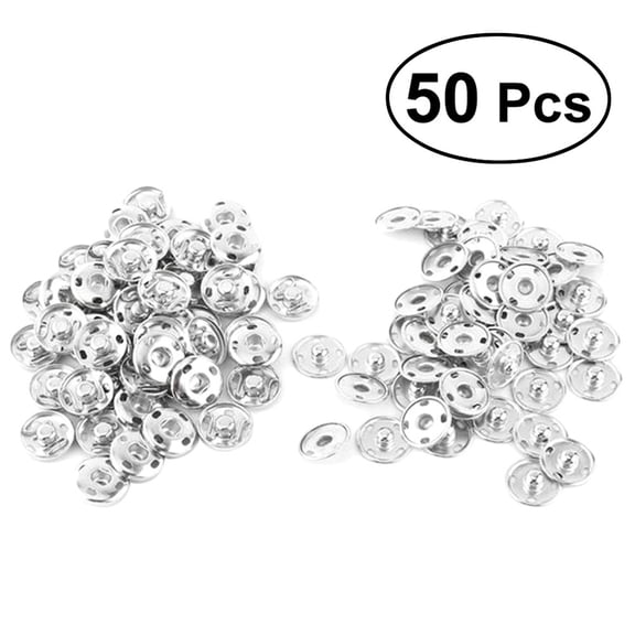 50 Sets Sew On Snaps Buttons Metal Snaps Fasteners Press Studs Buttons 2 Parts Brass Press Fasteners Round DIY Craft Accessory (17mm-Silver)