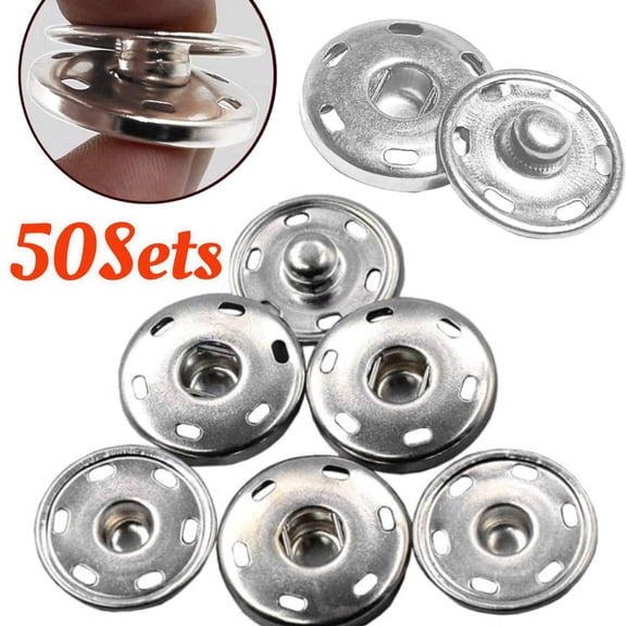 50 Sets Sew-on Snap Buttons, Metal Snaps Fasteners Press Studs Buttons for Sewing Clothing, 3/4" 19mm(Silver)