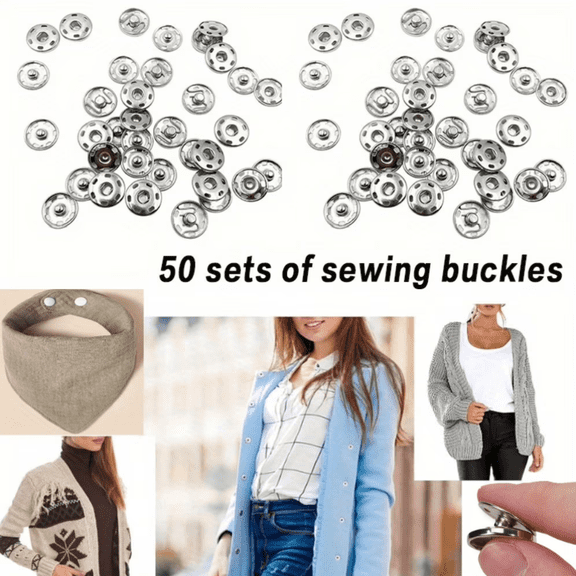 50 Sets Sew-on Snap Buttons, Metal Snaps Fasteners Press Studs Buttons for Sewing Clothing, 3/4" 19mm