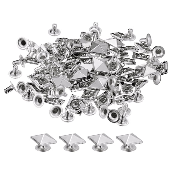 50 Sets Spike Rivet 10mm Pyramid Rapid Rivet Studs Square Spikes Silver Tone