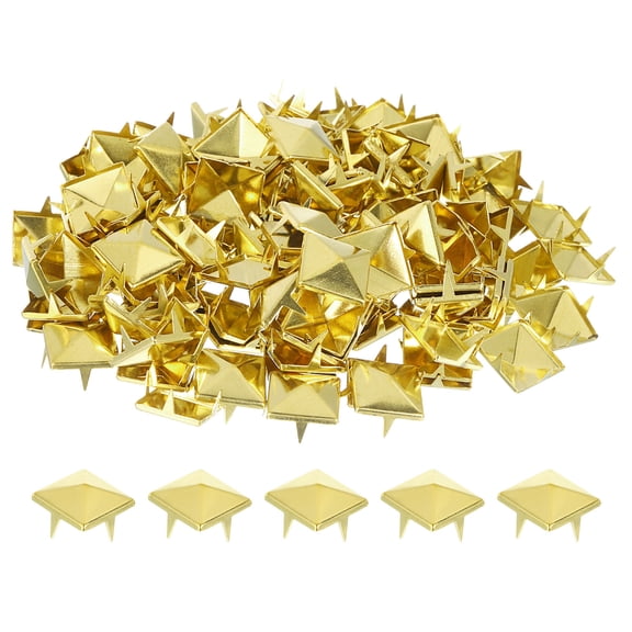 50 Sets Spike Rivet 12x7.5mm Pyramid Rapid Rivet Studs Square Spikes, Gold Tone