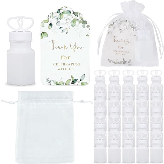 50 Sets Wedding Bubble Favors Kit, Heart Handle Bubble Bottles with Thank You Cards and Organza Bags, Elegant Party Favor Packs for Wedding Reception Bridal Shower Engagement Anniversary Decorations