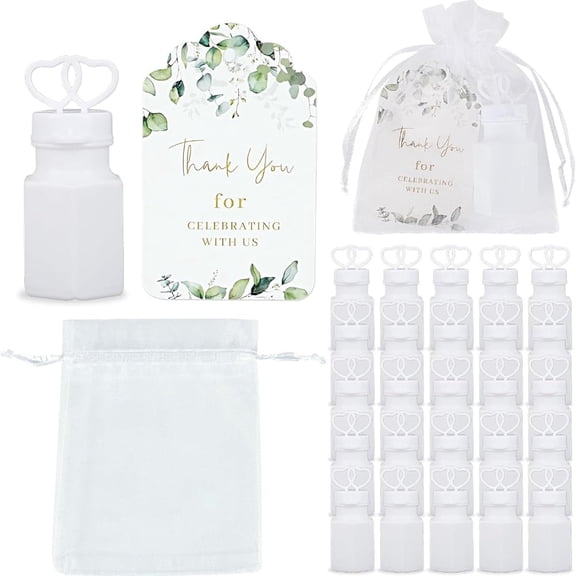 50 Sets Wedding Bubble Favors Kit, Heart Handle Bubble Bottles with Thank You Cards and Organza Bags, Elegant Party Favor Packs for Wedding Reception Bridal Shower Engagement Anniversary Decorations