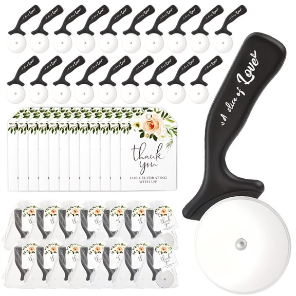 50 Sets Wedding Party Favor for Guests - Stainless Steel Pizza Cutter with Plastic Handle, Exquisite Thank You Tag and Organza Gift Bag, Ideal for Bridal Shower Guests, Pizza Party Favors