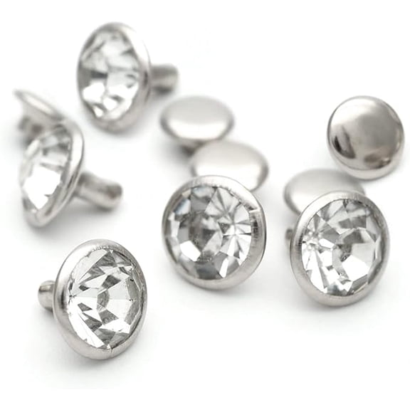50 Sets White Clear Rhinestone Rivets Crystal Rivets Rapid Rhinestone Stud Fit DIY Clothing, Arts & Crafts Decoration (9 mm, Silver Setting)