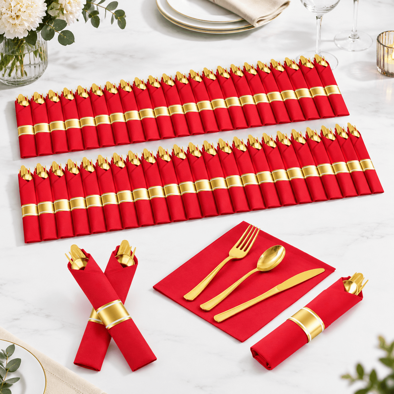 50 Setsmas Red Pre Rolled Plasticware Set For Holiday Dining - Walmart.com