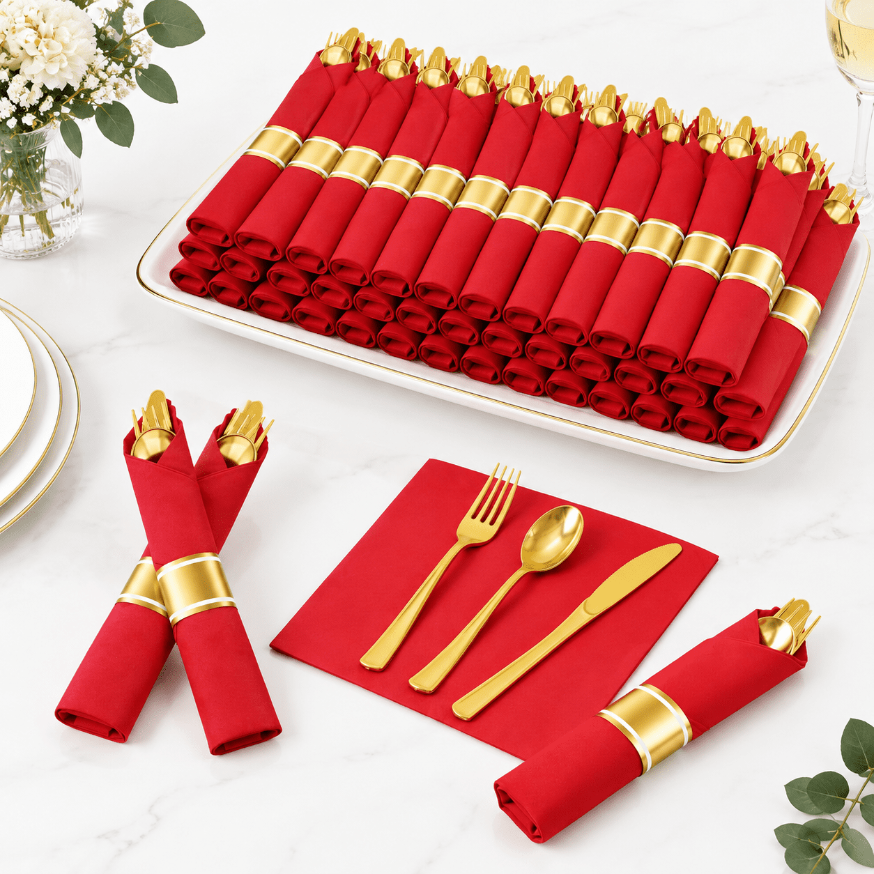 50 Setsmas Red Pre Rolled Plasticware Set For Holiday Dining - Walmart.com