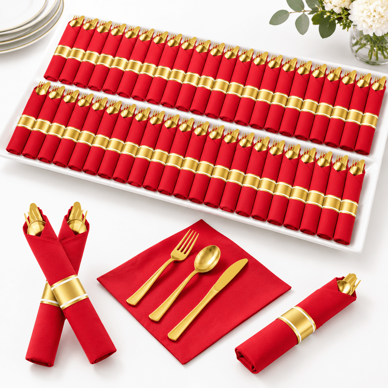 50 Setsmas Red Pre Rolled Plasticware Set For Holiday Dining - Walmart.com
