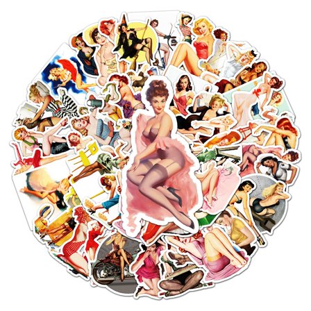 50 Sexy Retro Girl Stickers, 2.36*1.57 Inches - Retro Girl Party Gifts And Decorations, Waterproof Vinyl Stickers, Suitable For Water Bottles, Laptops, Skateboards, Bicycles, Suitcases, Etc.