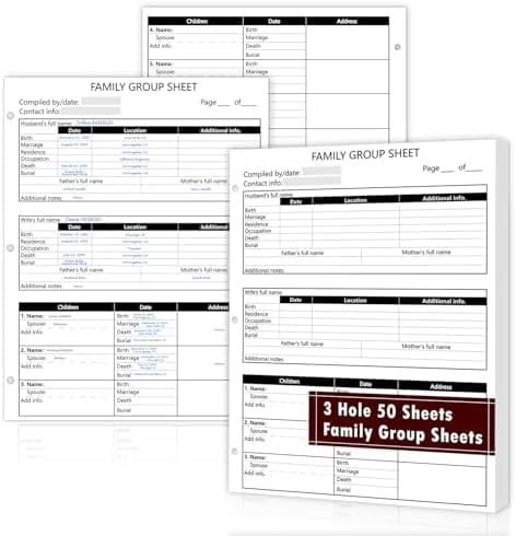50 Sheets 3 Hole 12th Generation Family Group Sheets 8.5×11 inch Blank ...