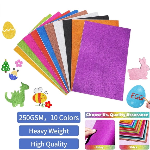 Glitter Cardstock Paper 8.5x11,10 Colors 250 GSM - Premium Sparkly Paper for Easter Crafts,Valentine Day Card Making,Scrapbooking,DIY Projects50 Sheets
