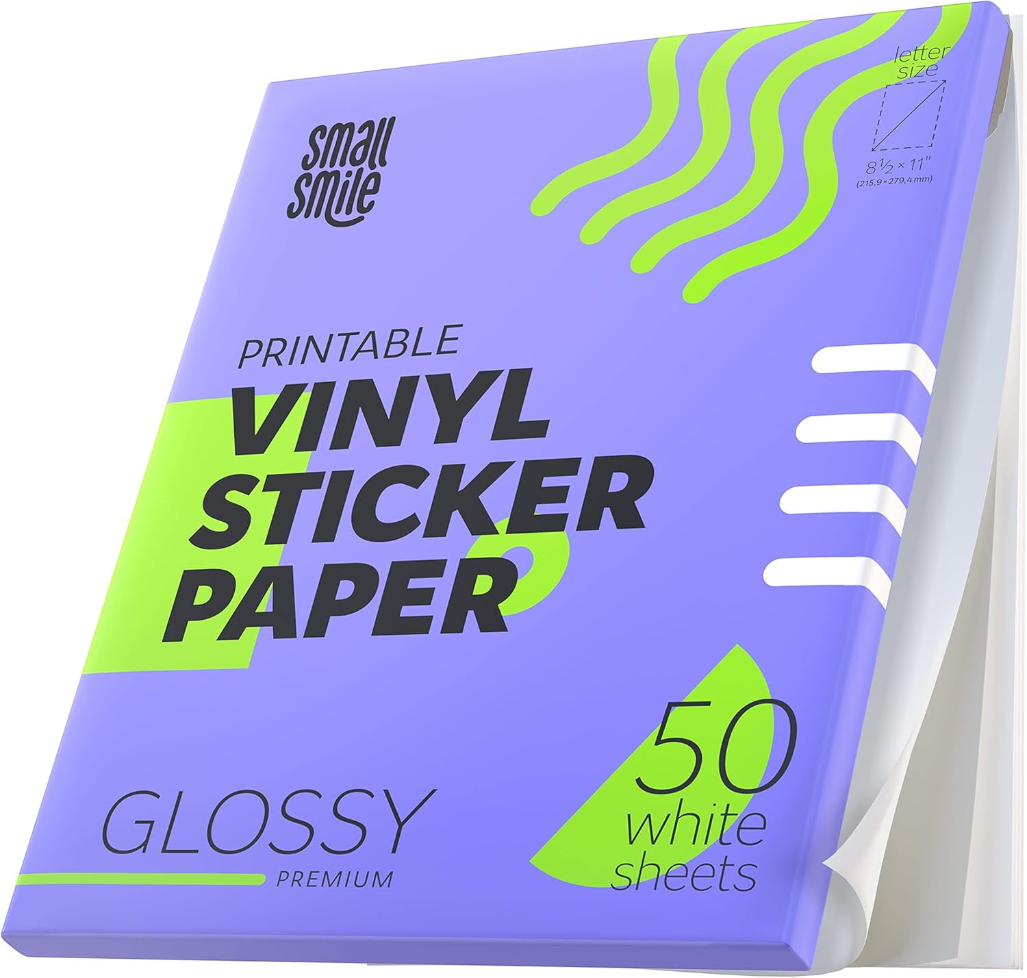 50 Sheets 8.5×11 Glossy Printable Vinyl Sticker Paper, Waterproof Fast Dry Adhesive Sheets for Inkjet & Laser Printers, Compatible with Cutting Machines