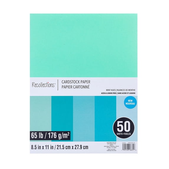 50 Sheets 8.5” x 11” Mint Hues Cardstock Paper by Recollections - Acid and Lignin Free Paper for Scrapbooks - Arts & Crafts - 1 Pack