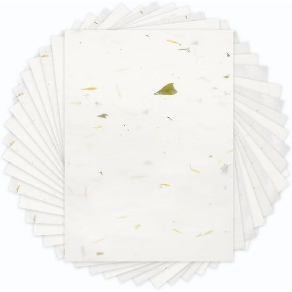 50 Sheets A4 Natural Mulberry Paper Visible Leaves Fiber Rice Paper Printable Decoupage Tissue Paper Sheets for Writing, Painting, Card Making, DIY Crafts(8.3x11.7in, Semi Transparent Off White)