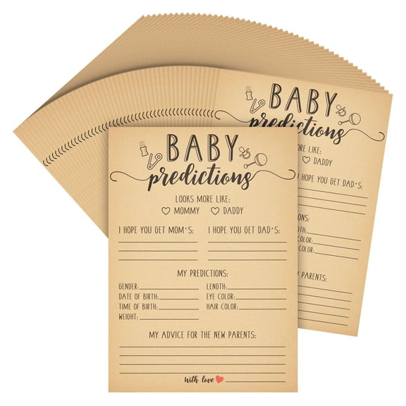 50 Sheets Baby Shower Prediction and Advice Cards for Gender Reveal Games, Party Activity (5x7 in)