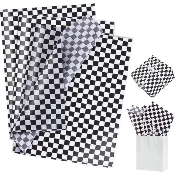 50 Sheets Black White Checkered Tissue Paper for Wrapping