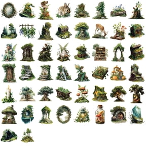 50 Sheets Cartoon Green Forests Stickers Waterproof PVC Decals For Tablets Laptops Phone Case With Removable Adhesive