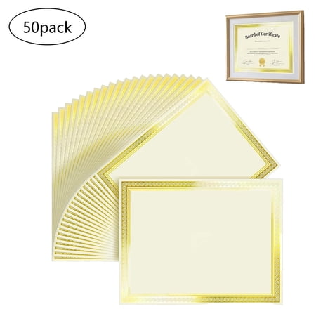 50 Sheets Certificate Papers – Blank Gold Foil Border, 8.5x11 for Diploma, Certificates, Participation Awards, Document Cardstock Paper – Inkjet Printer Friendly (Ivory)