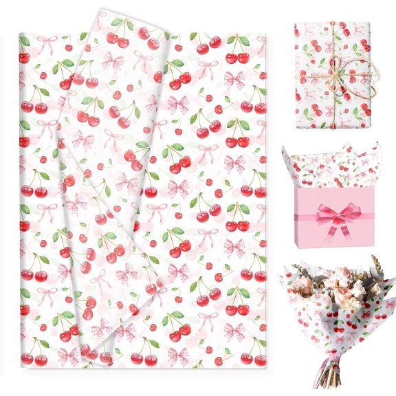 50 Sheets Cherry Tissue Paper Fruit Theme Gifts Wrap Decorative Paper, 13.8 x 19.7 inches for Birthday Wedding Shower DIY Crafts Party Wrapping Supplies, Bag Fillers