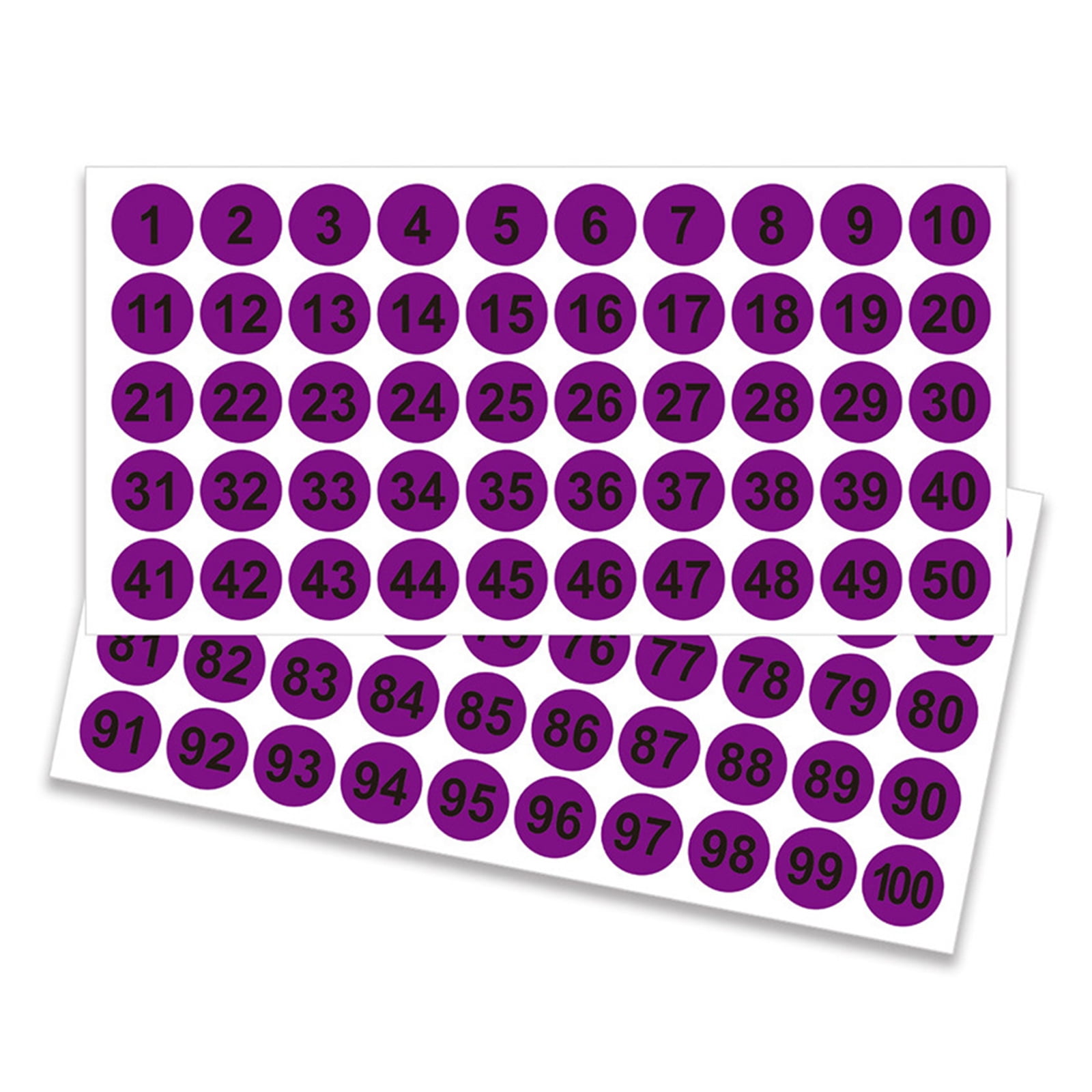 50 Sheets Colorful Round Number Sticker 1-100 Number Stickers Self-Adhesive Numbered Stickers for School Office Lockers