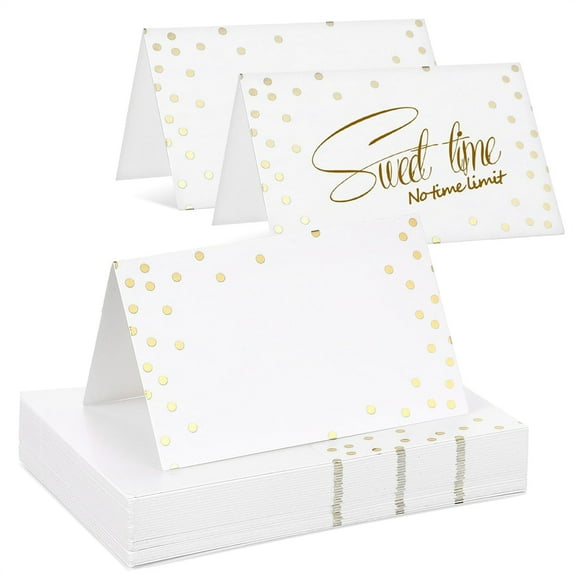 50 Sheets Dotted Gold Foil Place Cards,White Blank Table Name Cards,3.5” x 2.2” Delicate Seating Cards,Table Setting Tent Cards,for Wedding Birthday Banquet Buffet food label By Scheam