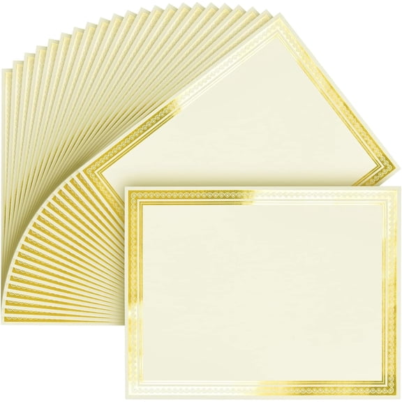 50 Sheets Gold Foil Award Certificate Paper 8.5 x 11 Inches for Printing - Blank Cardstock for Graduation, Diploma and Achievement (Ivory)