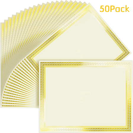 50 Sheets Gold Foil Award Certificate Paper 8.5 x 11 Inches for Printing - Blank Cardstock for Graduation, Diploma and Achievement (Ivory)