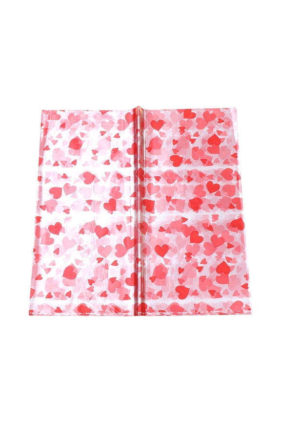 50 Sheets Heart Pattern Flower Wrapping Paper OPP Ecofriendly Bouquet Gift Wrap DIY Papercraft Plastic Glass Paper for Wedding Birthday Books (Red)