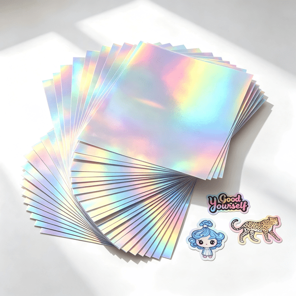 50 Sheets Holographic Sticker Paper, Printable Vinyl Sticker Paper for Ink Jet Printer Laser Printer - 8.5 x 11 inches, Self- Adhesive Waterproof Dries Quickly - Rainbow